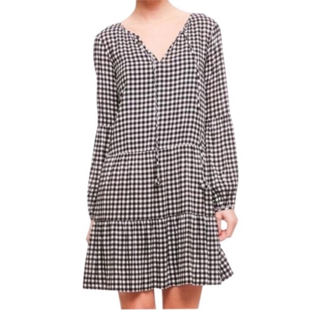 Sanctuary Tiered Black and White Gingham Tiered Peasant Dress